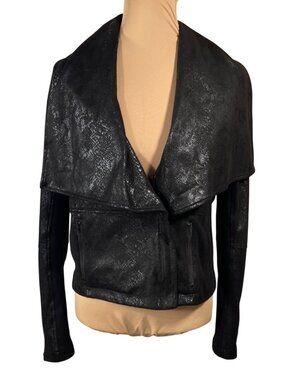 See And Be Seen Moto Jacket Faux Snake Size M Medium Black Shawl Collar